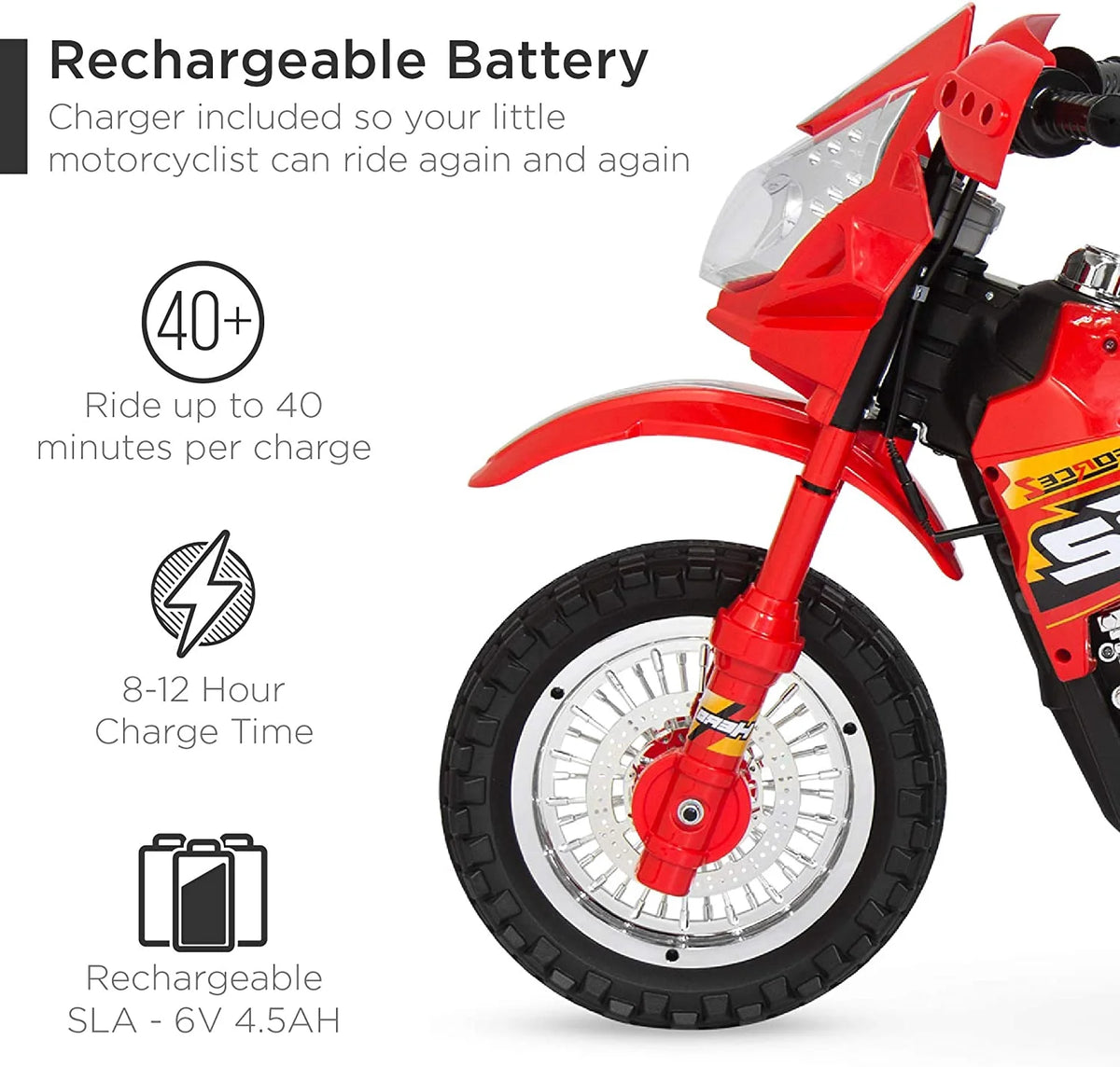 Red 6V Ride On Motorcycle with Training Wheels W923