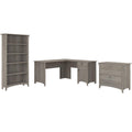 60 L-Shaped Desk with Lateral File Cabinet and 5-Shelf Bookcase, Driftwood Gray D4837