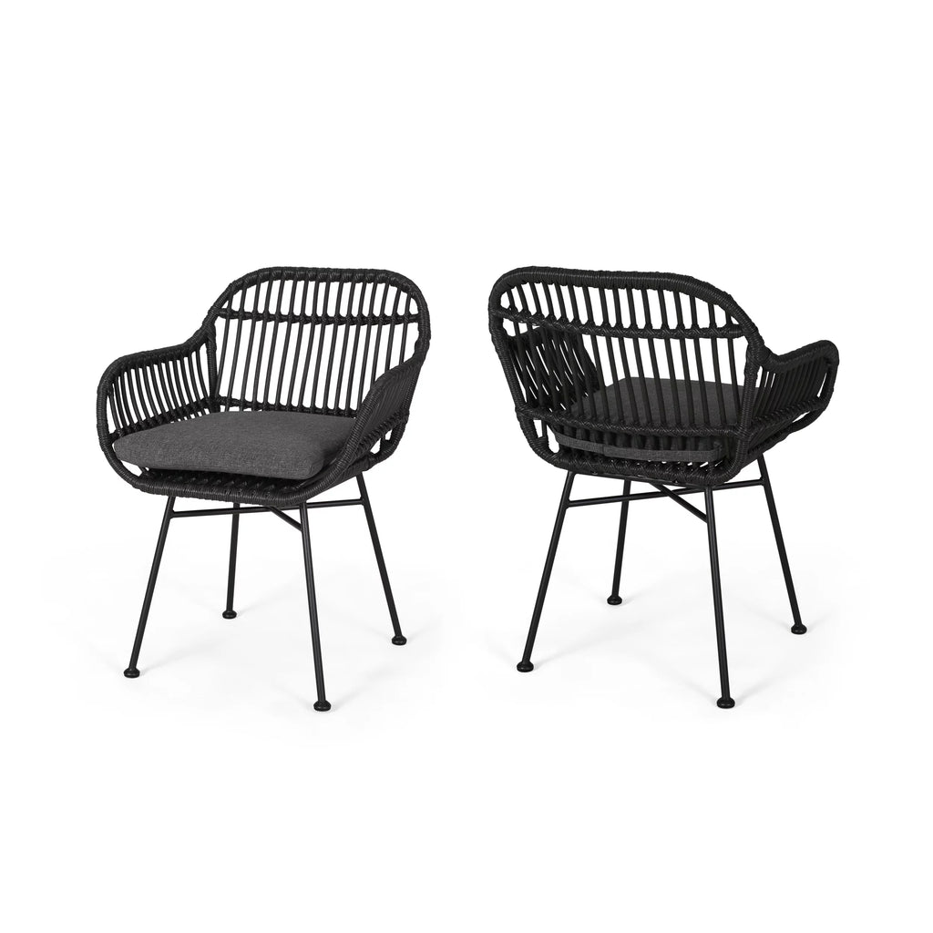 Woven Faux Rattan Chairs with Cushions Set of 2 H901