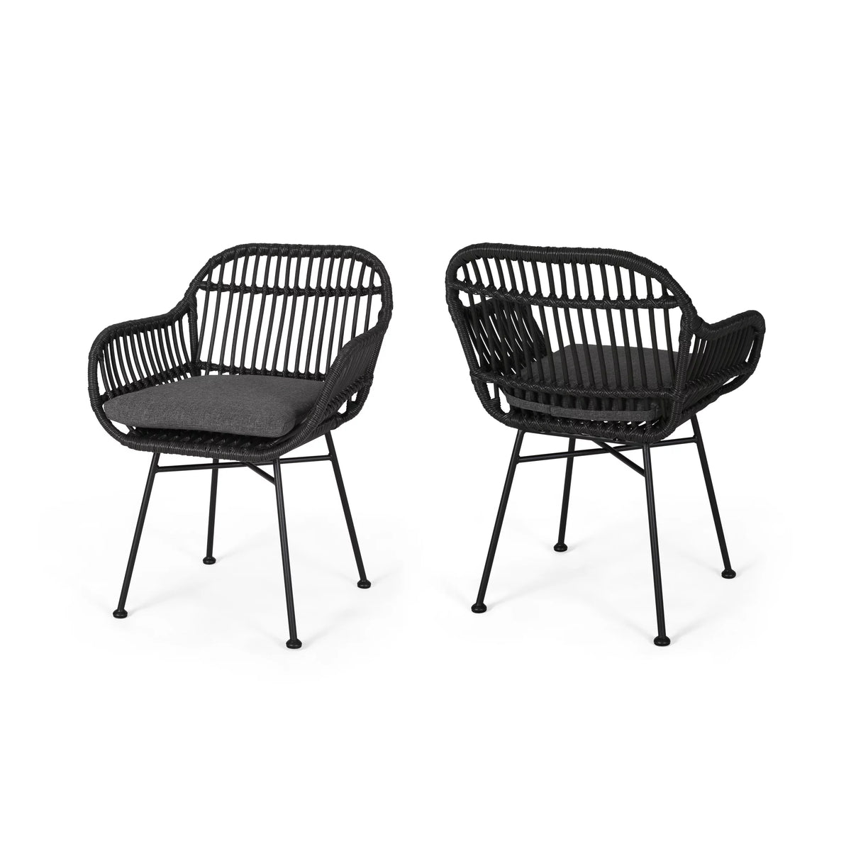 Woven Faux Rattan Chairs with Cushions Set of 2 H901