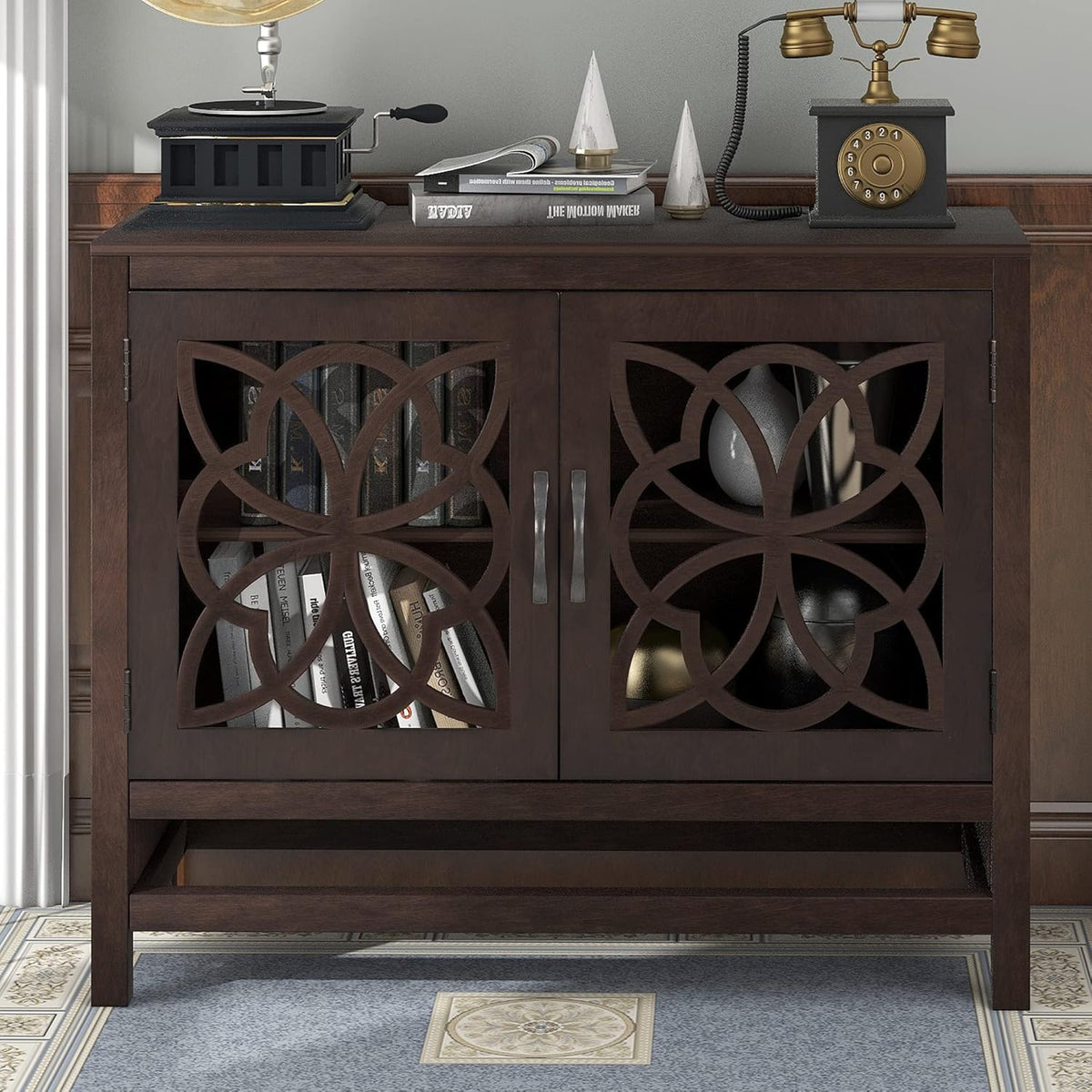 Grey Wood Console Table with 2 Adjustable Shelf I996