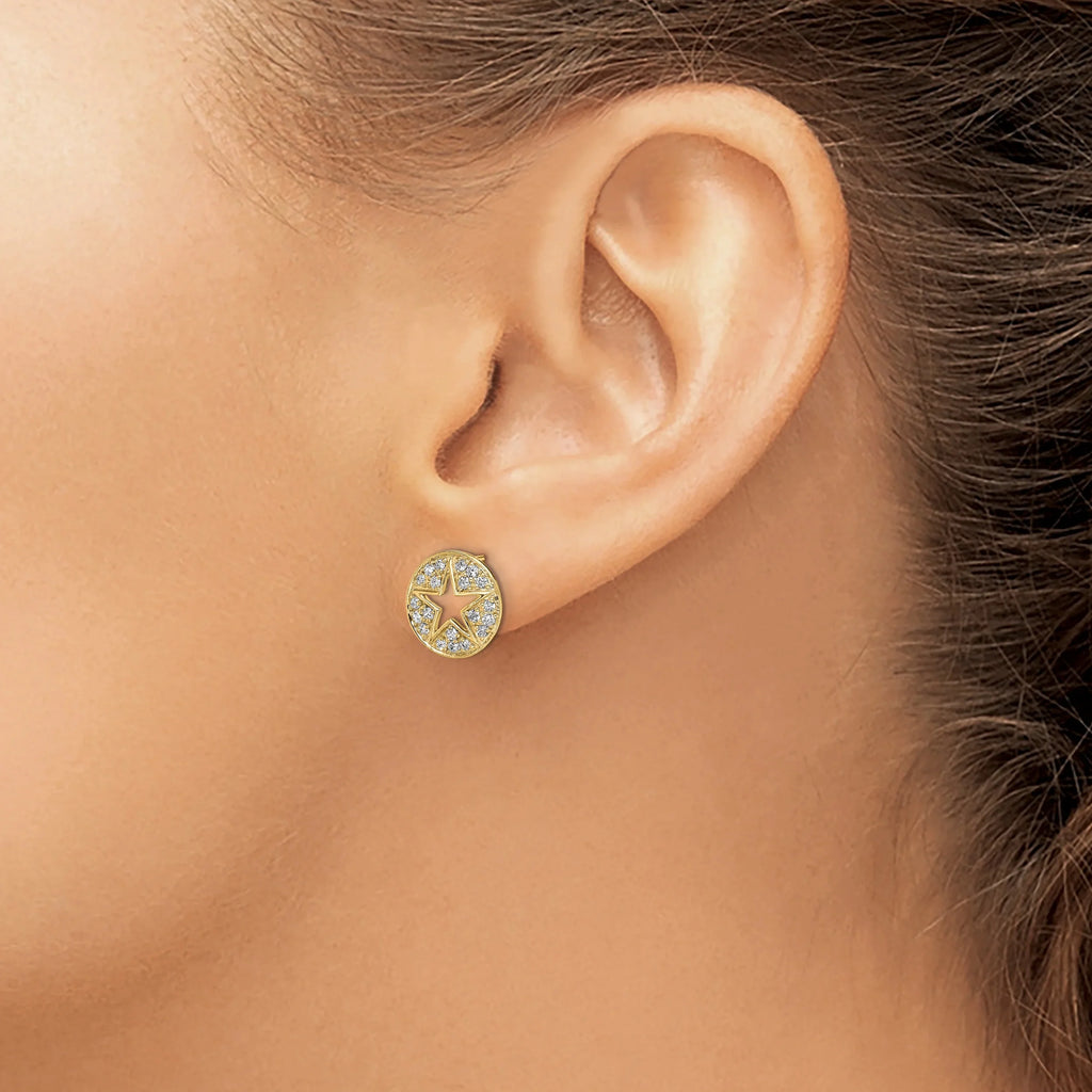 14 Karat Two-Tone Lab Grown Diamond and Created Pink Sapphire Earrings H2637