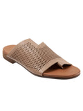 Beige Perforated Round Toe Slip On Leather Sandals M617