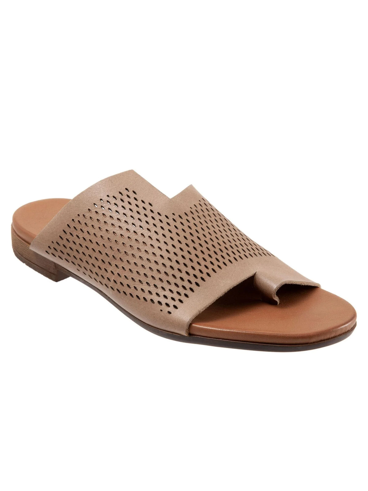 Beige Perforated Round Toe Slip On Leather Sandals M617