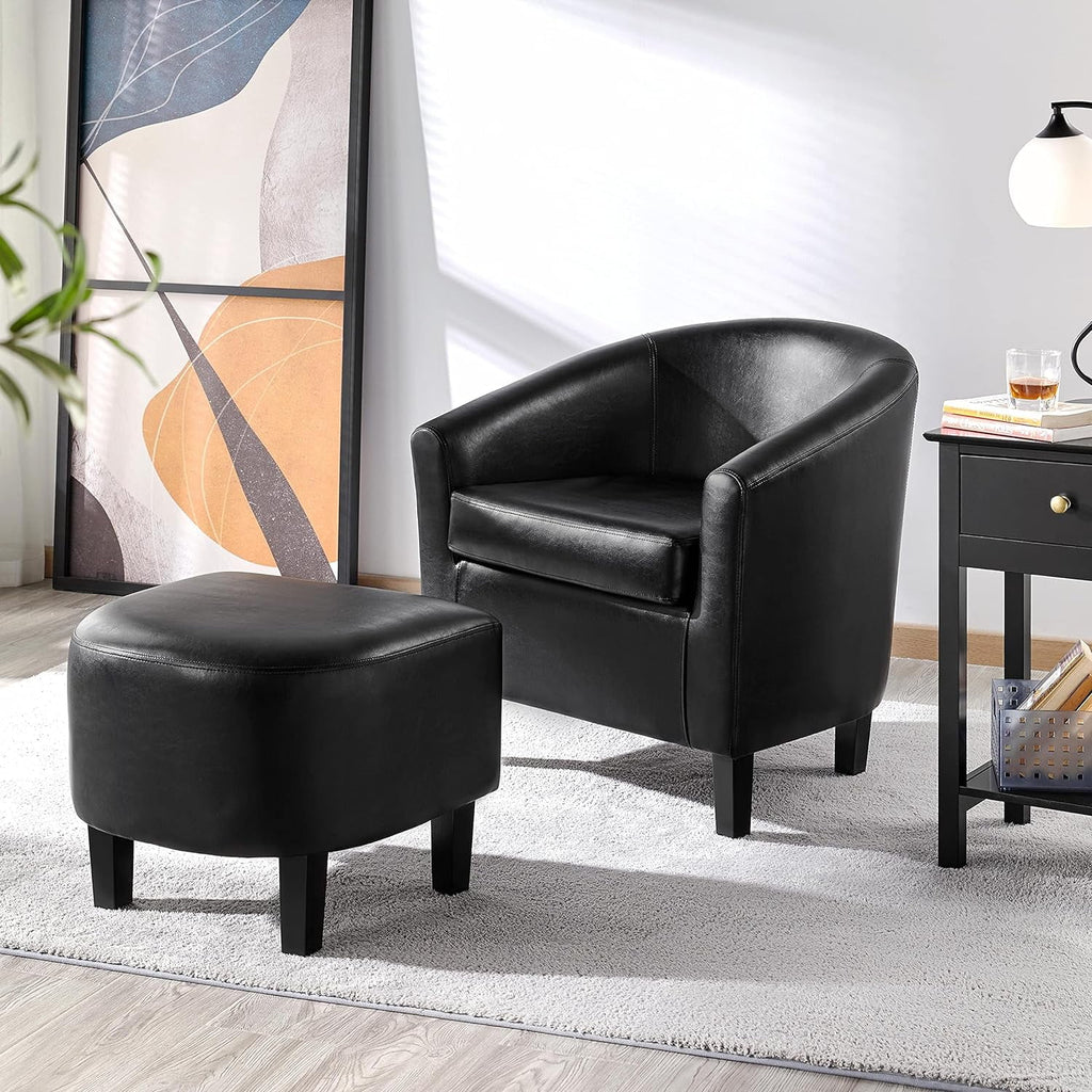 Black Faux Leather Accent Chair with Ottoman L57401