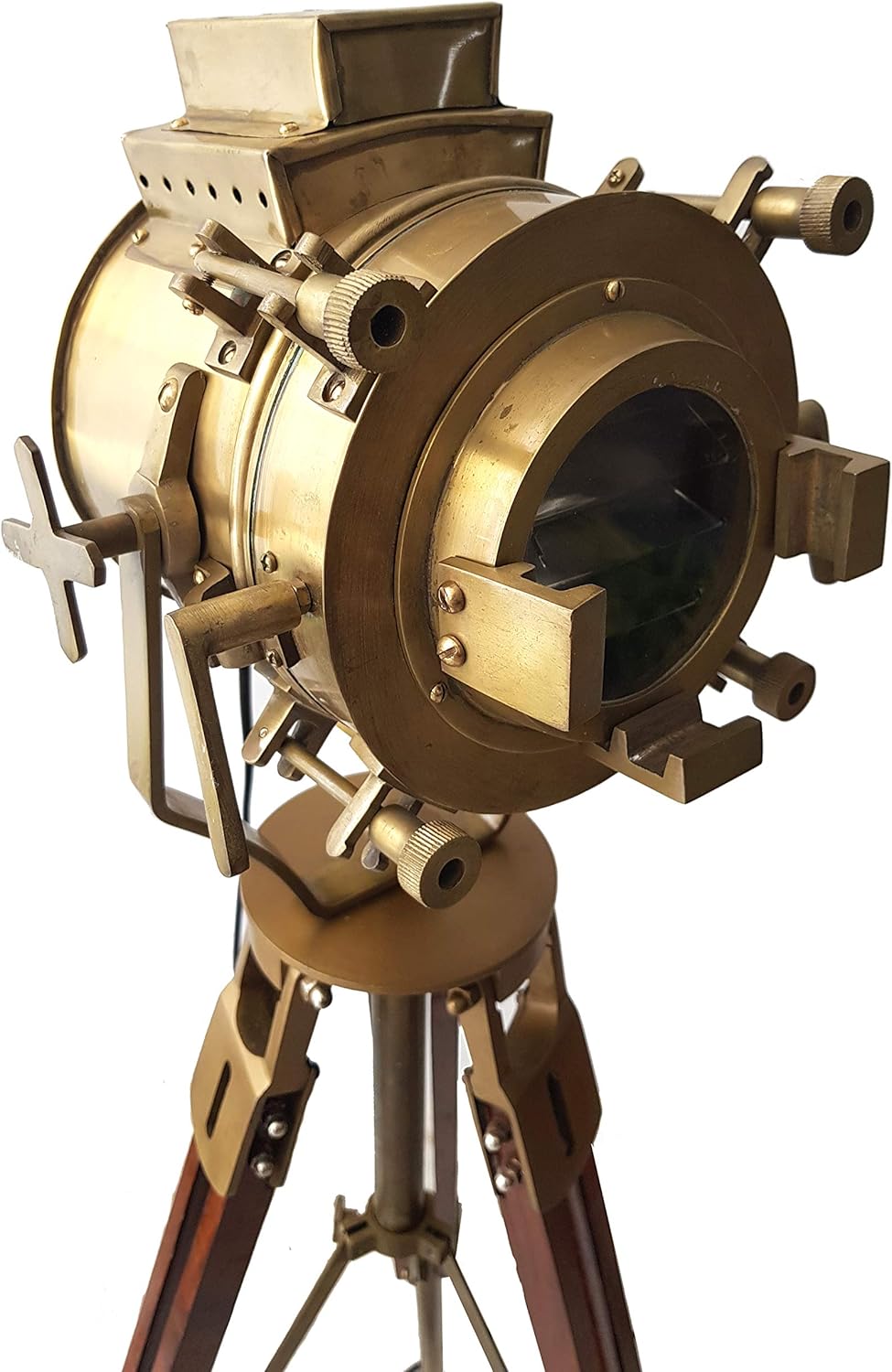 Antique Theater Tripod Marine Searchlight Nautical Wooden Tripod Retro Spotlight LED Floor Lamp Q660
