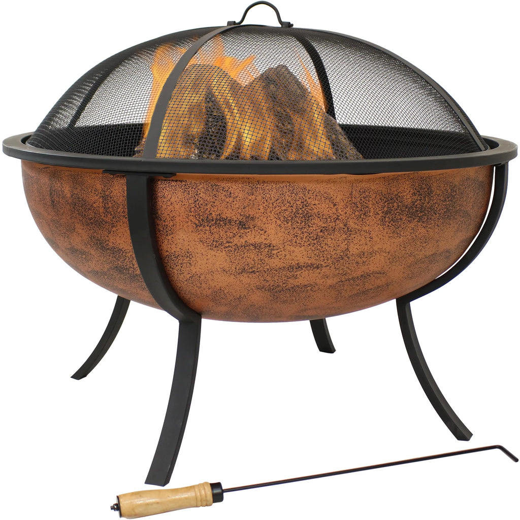Copper Raised Outdoor Fire Pit Bowl with Spark Screen - 32" H42880